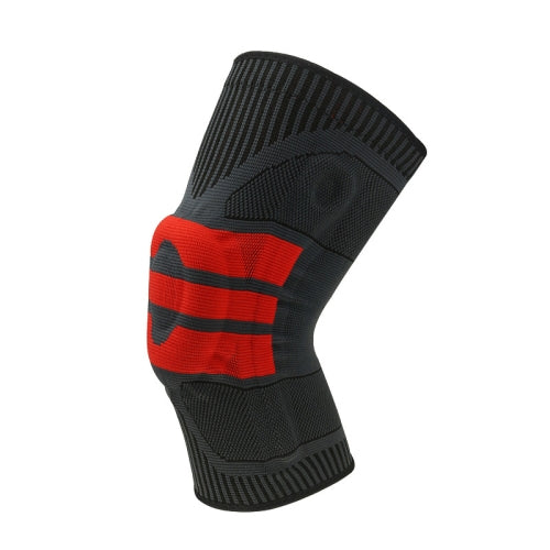 Enhanced Version Silicone Spring Support Knee Pads Knitted High Elastic Breathable Anti-Slip Protective Gear, Size: L (Black And Red)