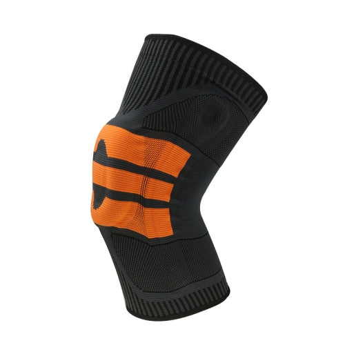 Enhanced Version Silicone Spring Support Knee Pads Knitted High Elastic Breathable Anti-Slip Protective Gear, Size: M (Black And Orange)