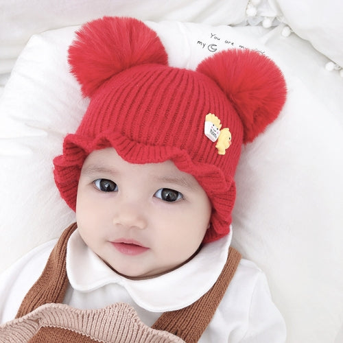 MZ8264 Cartoon Three-dimensional French Fries Duck Baby Skullcap Knitted Double Ball Woolen Hat, Size: Free Size(Red)