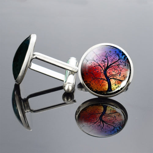 5 Pairs Tree of Life PatternCufflinks Metallic Shirt Ornaments Men Clothing Jewelry(Sunset Glow)