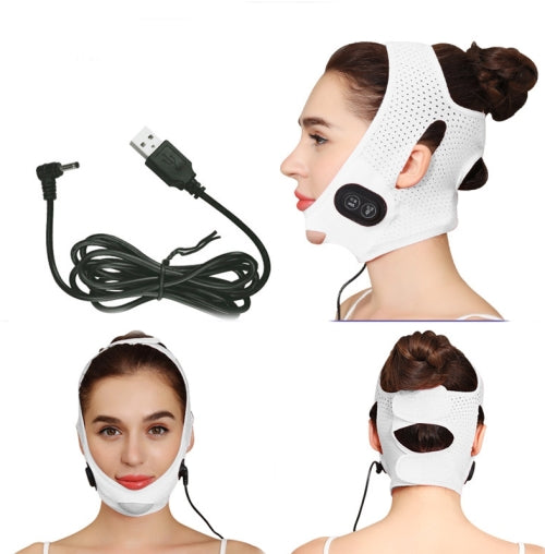 Micro Current Face-lifting Sleep Bandage Small V Face Massage Mask(White)