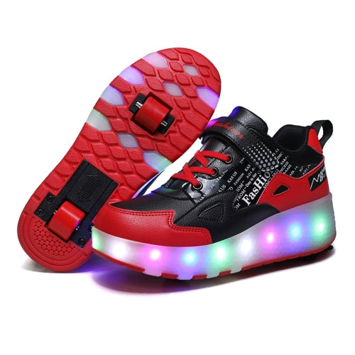 E68 Two-Wheeled Children Skating Shoes Rechargeable Light Wheel Shoes, Size: 29(Black And Red)