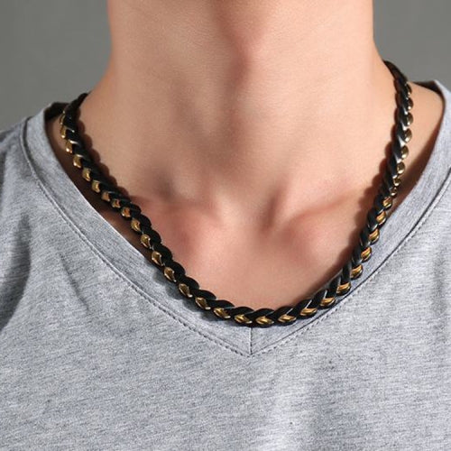 CNC-003 Stainless Steel Magnetic Necklace Jewelry(Black+Gold)