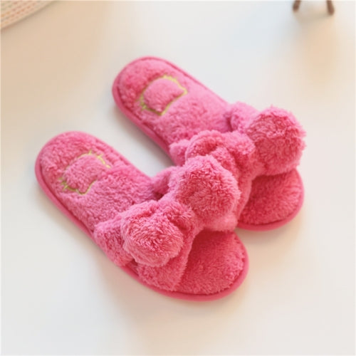 Furry Home Slippers Short Plush Indoor Home Slippers Owknot Slippers Women, Size: 36-37(Rose Red)