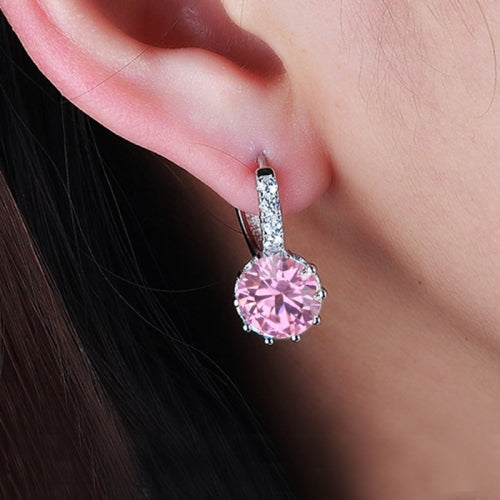 925 Sterling Silver Women Shiny Shape Micro-inserts Zircon Earrings(Pink)