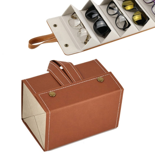 Multifunctional Jewelry Glasses Storage Box Small Grain PU Leather Handmade Glasses Case,Model: L6401 (Brown)