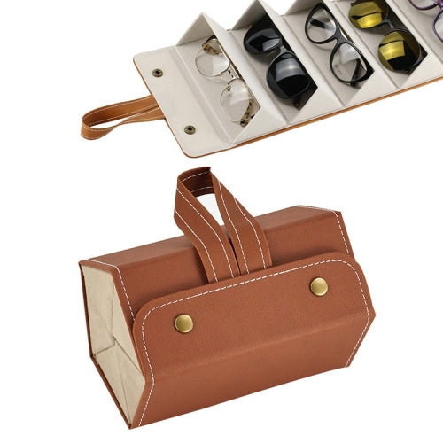 Multifunctional Jewelry Glasses Storage Box Small Grain PU Leather Handmade Glasses Case,Model: L6392 (Brown)