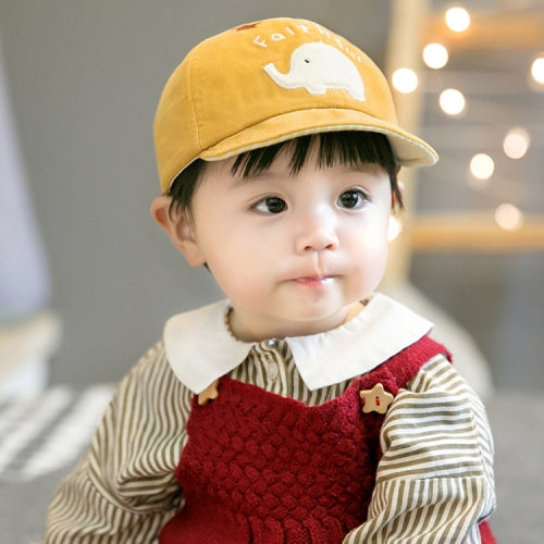 MZ6727 Spring and Autumn Small Elephant Pattern Corduroy Children Peaked Cap Baby Sunscreen Hat, Size: 48CM Adjustable(Yellow)