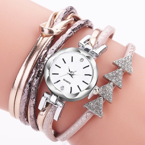 2 PCS Ladies Triangle Christmas Tree Shape PU Belt Quartz Watch Bracelet Watch(Lotus Pink)