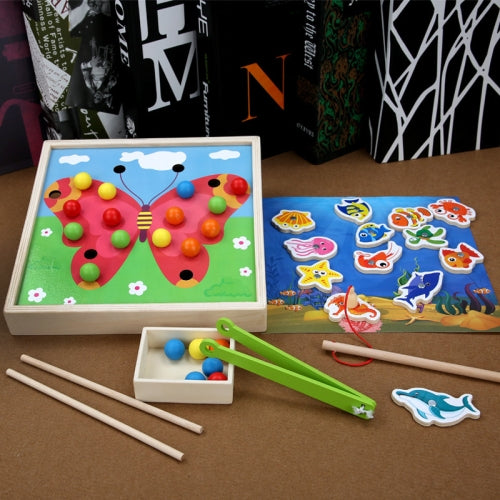 Wooden Children Early Education Toys Baby Clip Beads Magnetic Fishing Games Toy(Butterfly)