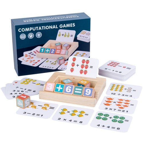 Wooden Block Matching Puzzle Children Education English Words / Math Computation Card Toy(Number Block)