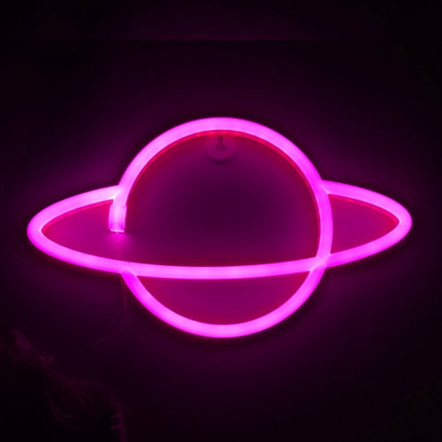 LED Planet Neon Light Bedroom Universe Shape Decoration Night Light(Pink Light)