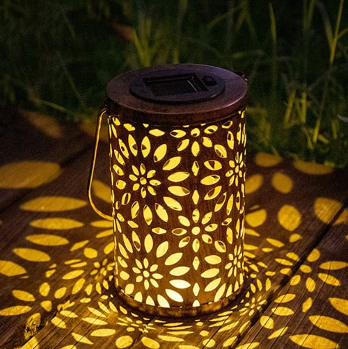 Outdoor Solar Hollow Iron Art Lamp Garden Decoration Portable Projection Lamp, Style: Chrysanthemum (Bronze)