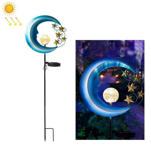 Outdoor Solar Wrought Iron Lawn Light Blue Moon Star Courtyard Landscape Flame Light