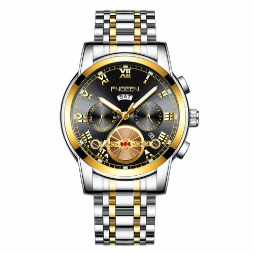 FNGEEN 4001 Men Non-Mechanical Watch Multi-Function Quartz Watch, Colour: Gold Black Surface Gold Nails