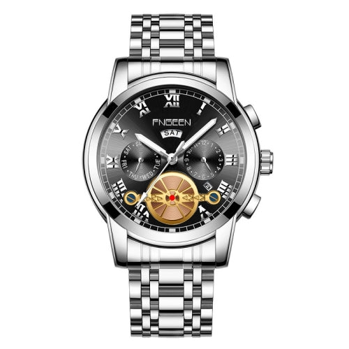 FNGEEN 4001 Men Non-Mechanical Watch Multi-Function Quartz Watch, Colour: White Steel Black Surface White Nails