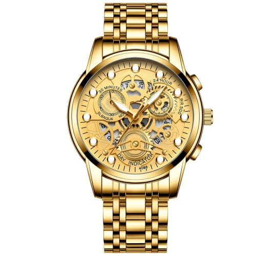 FNGEEN 4088 Men Hollow Quartz Watch Student Waterproof Luminous Watch(Full Gold Gold Surface)