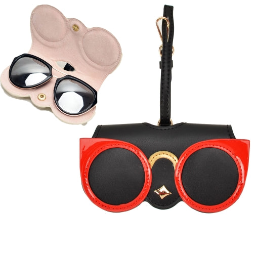 Cute And Funny PU Sunglasses Case Portable Glasses Case With Hanging Buckle, Colour: Cat Girl (Red Frame)