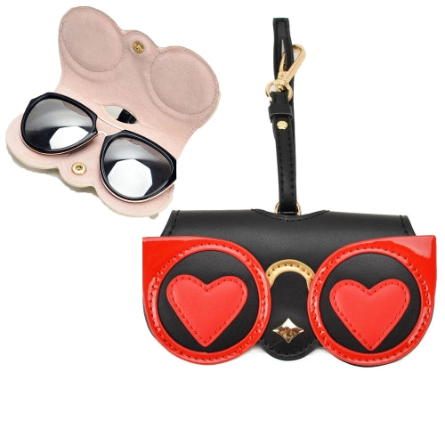 Cute And Funny PU Sunglasses Case Portable Glasses Case With Hanging Buckle, Colour: Red Love Cat Girl