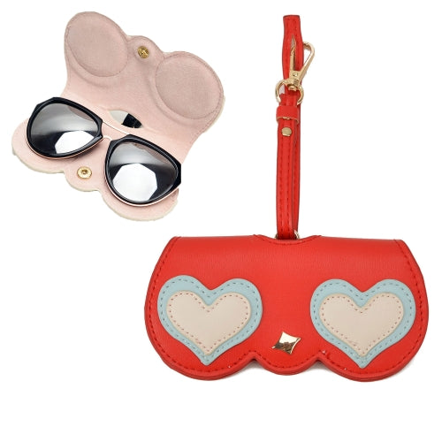 Cute And Funny PU Sunglasses Case Portable Glasses Case With Hanging Buckle, Colour: Red Double Heart