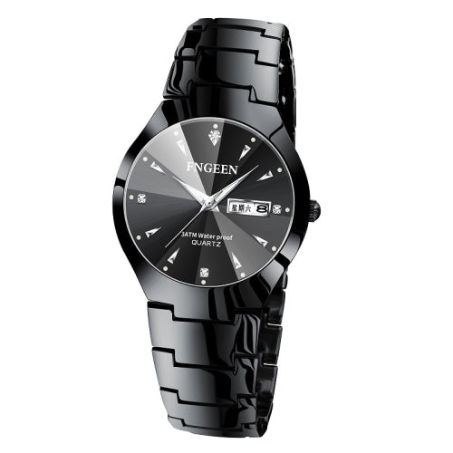 FNGEEN 5808 Men Fashion Steel Strap Quartz Watch Couple Watch(Black Steel Black Surface)