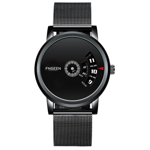 FNGEEN S230 Men Non-Pointer Quartz Watch(Black Mash Black Steel Black)