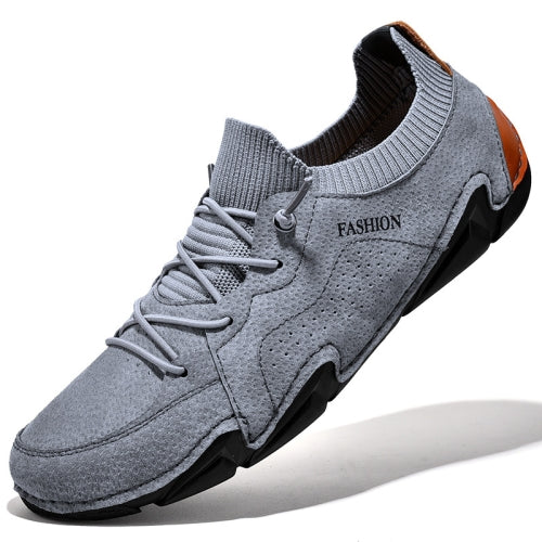 Men Pigskin Soft Sole Casual Breathable Sports Peas Shoes Lazy Leather Shoes, Size: 39(Gray)