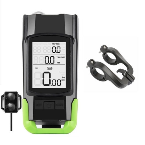 WEST BIKING 3 In 1 Wireless Bicycle Speedometer With Horn & Front Light Upgraded Version (Green)