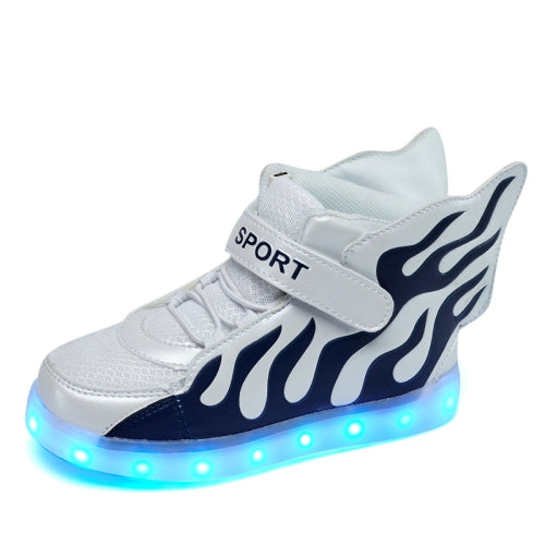 Flashing Shoes USB Charging High-Top Flame Shoes For Children, Size: 26(White Blue)