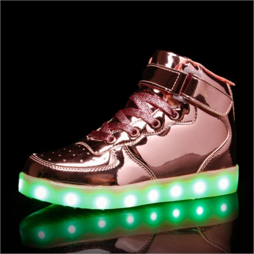 Children LED Luminous Shoes Rechargeable Sports Shoes, Size: 28(Mirror Pink)