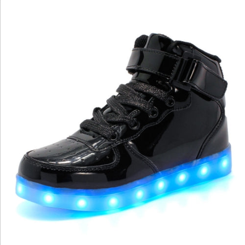 Children LED Luminous Shoes Rechargeable Sports Shoes, Size: 35(Mirror Black)