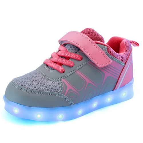 Summer Children'S LED Luminous Shoes USB Rechargeable Lights Shoes, Size: 25(Gray Pink)