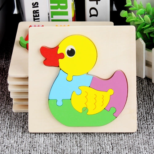 5 PCS Wooden Cartoon Animal Puzzle Early Education Small Jigsaw Puzzle Building Block Toy For Children(Duck)