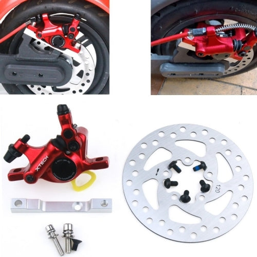 3 in 1 Scooter Modified Hydraulic Brake + 120mm Disc Brake Disc + Modified Seat Set For Xiaomi Mijia M365 Pro(Red Brake + Silver Adapter)