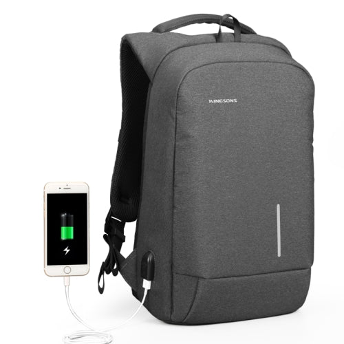 KINGSONS KS-3149 Laptop Backpack College Student Anti-Theft USB Shoulders Bag 13-inch (Dark Gray)