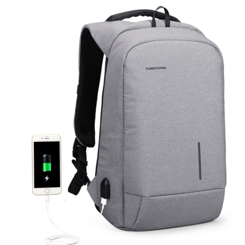 KINGSONS KS-3149 Laptop Backpack College Student Anti-Theft USB Shoulders Bag 13-inch (Light Gray)