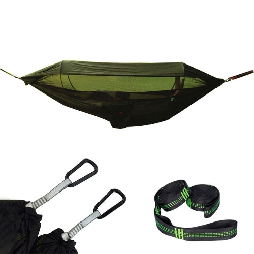 Parachute Cloth Anti-Mosquito Sunshade With Mosquito Net Hammock Outdoor Single Double Swing Off The Ground Aerial Tent 290x140cm (Army Green)