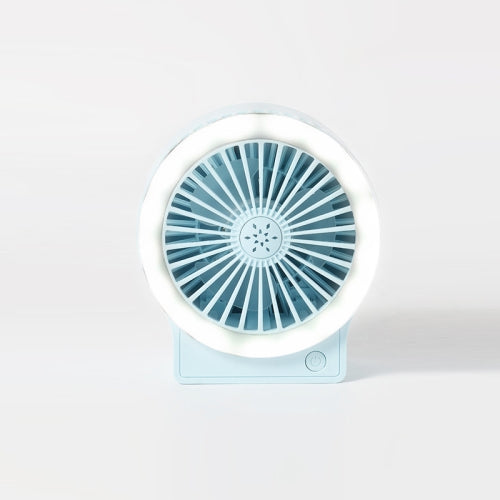 USB Charging Folding Fan With Lamp Student Bedside Table Fan With Mobile Phone Holder(Light Blue)