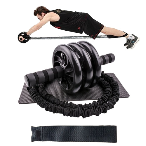 5 in 1 Abdominal Muscle Training Three-Wheel Abdomen-Wheel Rally Set Home Fitness Equipment(Black )