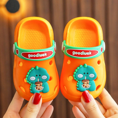 2 Pairs Summer Children Cave Shoes Cartoon Children Sand Beach Slippers, Size: 26-27 16.5cm Inner Length(Dinosaur Orange)