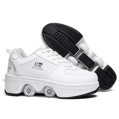 Two-Purpose Skating Shoes Deformation Shoes Double Row Rune Roller Skates Shoes, Size: 34(Low-top Without Light (White))