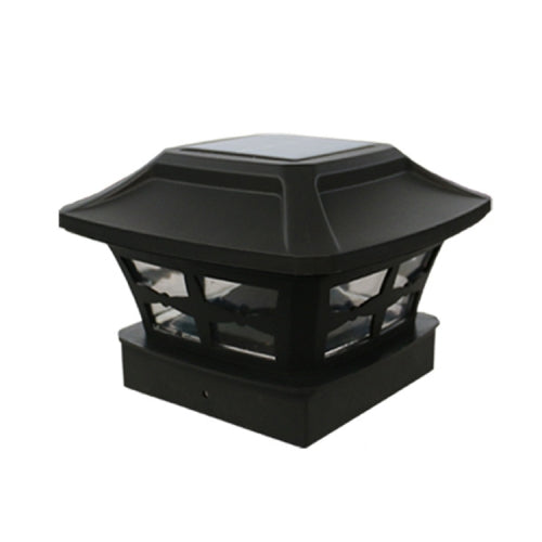 4 inch Outdoor Solar Column Lamp White + Warm White Light Garden Lamp(Black )