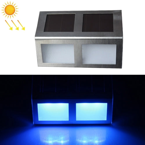 Solar Stainless Steel 4 LED Stair Wall Lamp Outdoor Garden Fence Light(Blue Light)