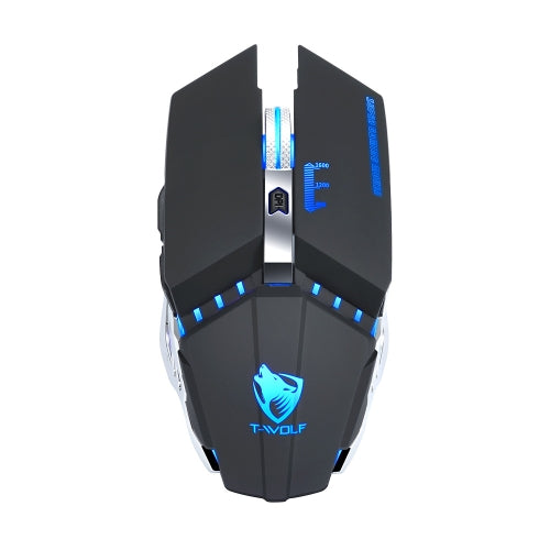 T-WOLF Q15 6-Buttons 1600 DPI Wireless Rechargeable Mute Office Gaming Mouse with 7 Color Breathing Light(Technology Black)