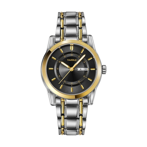 YAZOLE Waterproof Luminous Alloy Steel Band Men Watch(539 Black Plate)