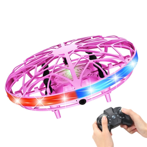 UFO Five Induction Smart Remote Control Aircraft Toys Colorful Luminous Somatosensory With Flip Small Four-Axis Toys, Colour: Handle Version (Pink)