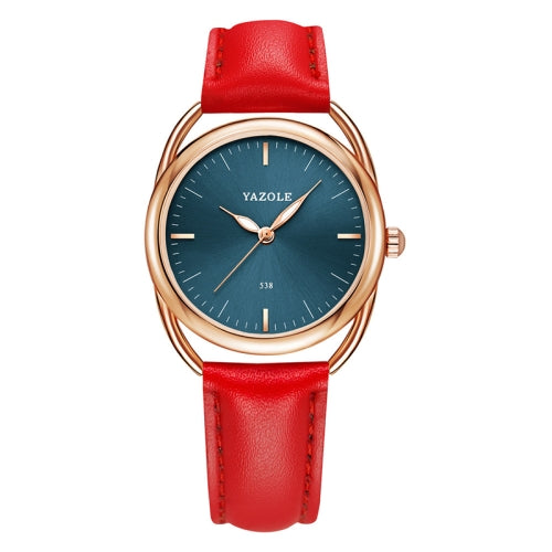 YAZOLE Ladies Luminous Quartz Watch(538 Gold Shell Blue Tray Red Belt)