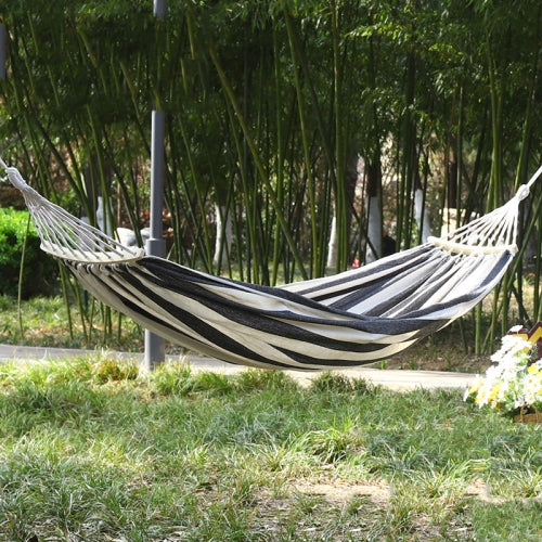 Thickened Canvas Hammock Outdoor Anti-rollover Portable Swing 190x80cm, Style: Bend Stick Black White