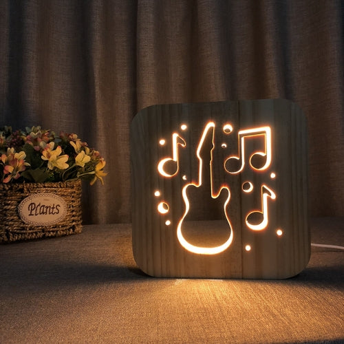 FS-T1877W 2.5W Guitar Shape Solid Wood Table Lamp LED Night Light(Warm White Light)