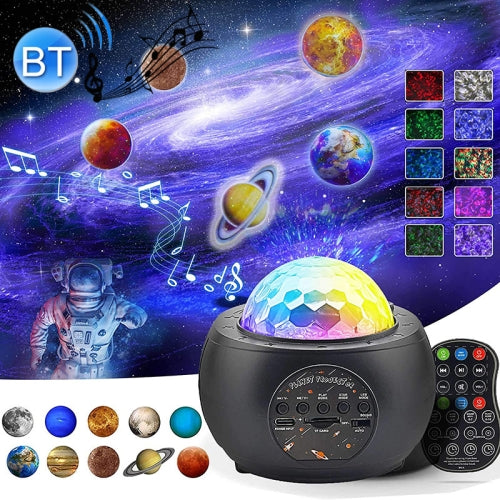 DQ-M3 LED Rotating Starry Sky Light Bluetooth Music Planets Ocean Projector Support TF Card,Style: Rechargeable(Black)